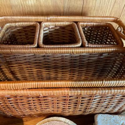 Beverage coasters and basket for organizing utensils