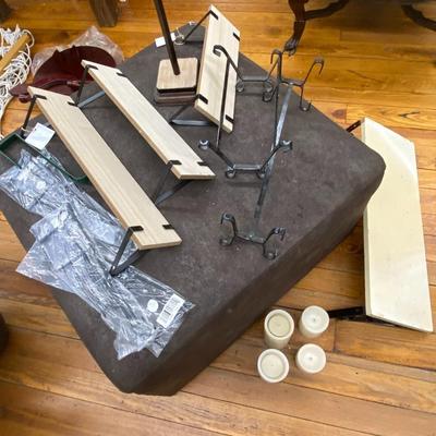 Farmhouse Mercantile Display Shelves and Battery Operated Candles Lot