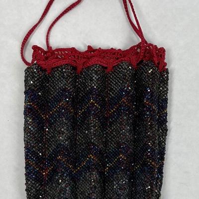 Antique Evening Purse Pouch-style Draw-string Sack Iridescent Glass Bead Beaded