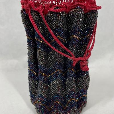 Antique Evening Purse Pouch-style Draw-string Sack Iridescent Glass Bead Beaded
