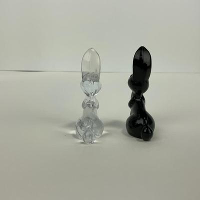 -14- VIKING | Small Clear Glass & Black Rabbit Figures