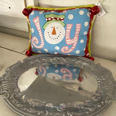 Pillow and Metal Tray Lot One