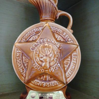 JIM BEAM DECORATIVE DECANTER BOTTLE ELKS CENTENNIAL 1868 1968