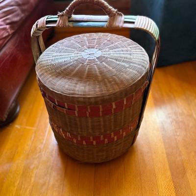 Chinese Split Bamboo and Rattan Wedding Basket