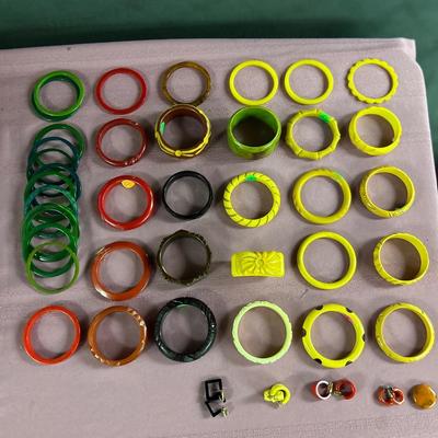 Bakelite Bracelet Lot of 37 Bangle Bracelet and some earrings