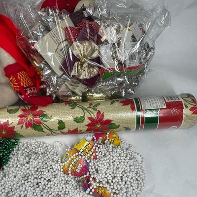 Super Big Christmas Trim Lot - wrapping paper, beads, bows, ribbon, fruit, Snowman stuffy, etc
