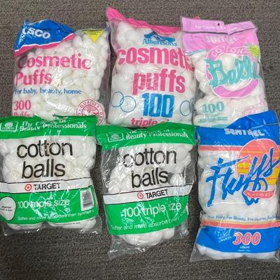 Vintage bags of Cotton Balls, 6 bags, sealed unknown age