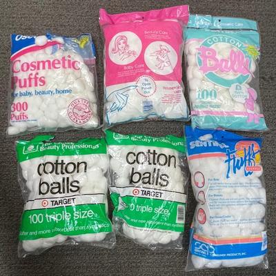 Vintage bags of Cotton Balls, 6 bags, sealed unknown age