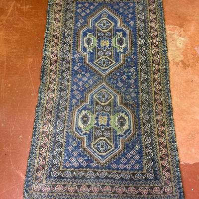 Vintage Turkish Anatolian Handmade Blue and Red Small Rug 33" x 62"