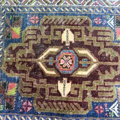 Vintage Turkish Anatolian Handmade Blue and Red Small Rug 33" x 62"