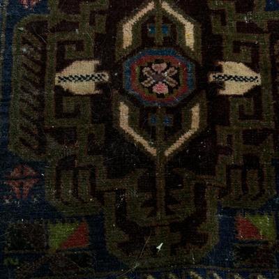 Vintage Turkish Anatolian Handmade Blue and Red Small Rug 33" x 62"