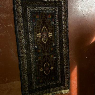 Vintage Turkish Anatolian Handmade Blue and Red Small Rug 33" x 62"