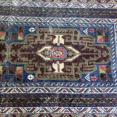 Vintage Turkish Anatolian Handmade Blue and Red Small Rug 33" x 62"
