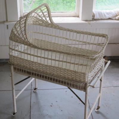 Antique Wicker Baby Bassinet, Decorative