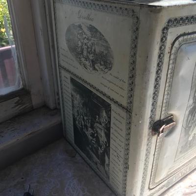 Antique Schepp's Cake Tin Box French Lithographs on Exterior & Printed Advertising on Interior of Door