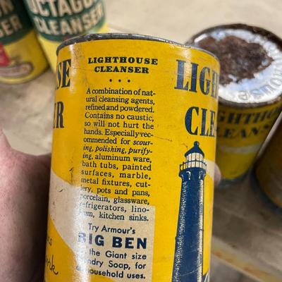 Set of Three Cans of Vintage Lighthouse Cleanser Lot