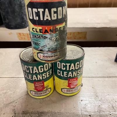 Set of Three Cans of Vintage Octagon Cleanser