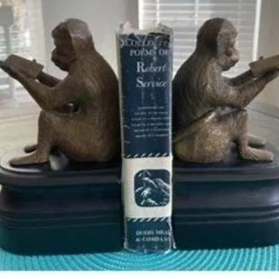 Vintage Castilian Imports Solid Brass Monkey's Bookends Made in India in Good Preowned Condition. (8.5