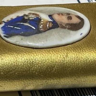 Vintage Napoleon Miniature Porcelain Hand Painted Cameo Match Box with Striker Panel Scarce Find.