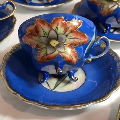6-Vintage Royal Sealy China Japan 6 Footed Espresso Cups & Saucers Lusterware Superb Condition & Workmanship. (12-Total Pieces).