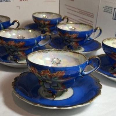 6-Vintage Royal Sealy China Japan 6 Footed Espresso Cups & Saucers Lusterware Superb Condition & Workmanship. (12-Total Pieces).