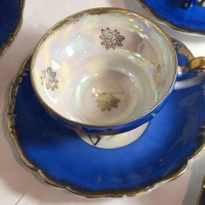 6-Vintage Royal Sealy China Japan 6 Footed Espresso Cups & Saucers Lusterware Superb Condition & Workmanship. (12-Total Pieces).