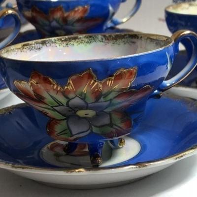 6-Vintage Royal Sealy China Japan 6 Footed Espresso Cups & Saucers Lusterware Superb Condition & Workmanship. (12-Total Pieces).