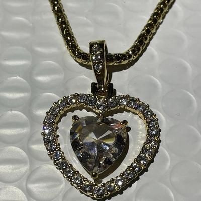 Vintage Never Worn Nolan Miller Gold-tone Crystal Heart Pendant on a 18" Necklace in Great Condition.