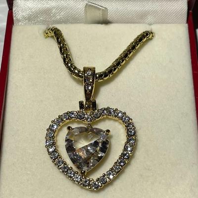 Vintage Never Worn Nolan Miller Gold-tone Crystal Heart Pendant on a 18" Necklace in Great Condition.