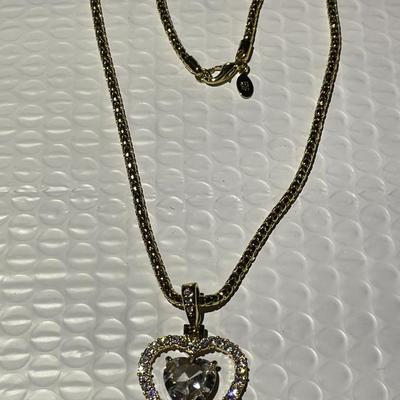 Vintage Never Worn Nolan Miller Gold-tone Crystal Heart Pendant on a 18" Necklace in Great Condition.