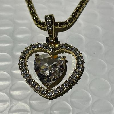 Vintage Never Worn Nolan Miller Gold-tone Crystal Heart Pendant on a 18" Necklace in Great Condition.