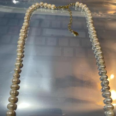 Vintage Sequin Baroque Freshwater Pearl Bright White Color Necklace 30"-32.5" w/Adjustable Length in VG Preowned Condition as...