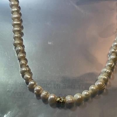 Vintage Sequin Baroque Freshwater Pearl Bright White Color Necklace 30"-32.5" w/Adjustable Length in VG Preowned Condition as...