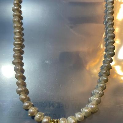 Vintage Sequin Baroque Freshwater Pearl Bright White Color Necklace 30"-32.5" w/Adjustable Length in VG Preowned Condition as...