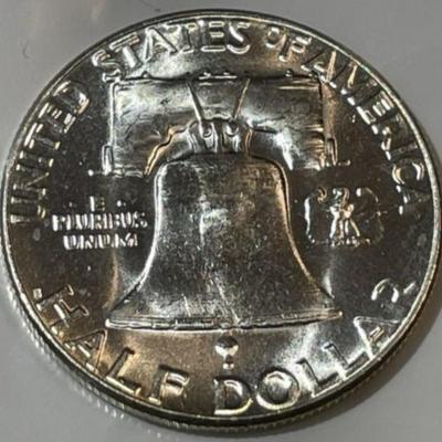 1954 Choice Uncirculated Condition Franklin Silver Half Dollar (MS64/65 Quality).