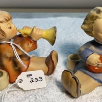 Vintage HUMMEL #111/38/1 & #111/40/1 TMK-2 JOYOUS NEWS ANGEL CANDLEHOLDERS 2.75" Tall in Good Preowned Condition as Pictured.