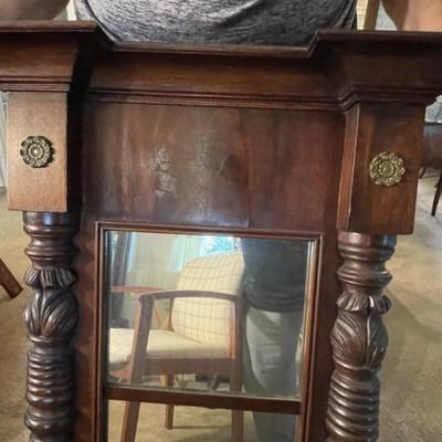 Large Victorian Era Hand Carved Wooden Mirror 38.5" Tall x 28" Wide 5" Deep Preowned from an Estate