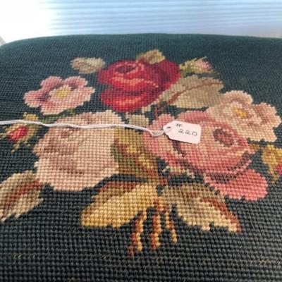 Vintage NEEDLEPOINT Foot Stool Preowned from an Estate 16" x 13" x 10.5" in Good Preowned Condition.