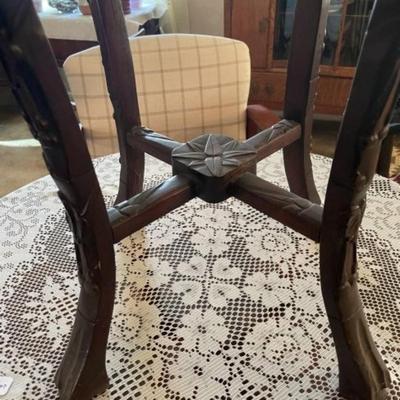Antique Very Early Chinese Hand Carved Wooden w/Inset Marble Top Plant Stand/Pedestal 30.5" Tall.