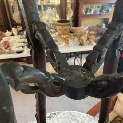 Antique Very Early Chinese Hand Carved Wooden w/Inset Marble Top Plant Stand/Pedestal 35" Tall