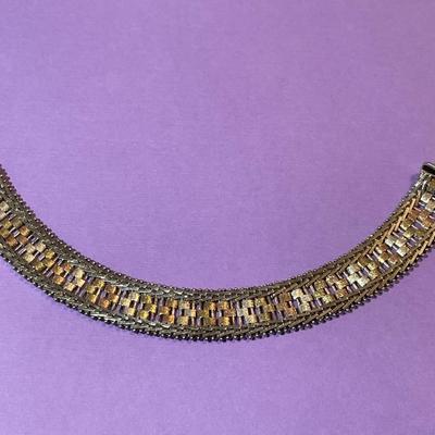 Vintage Tricolor 6.5" Fashion Sterling Silver Bracelet 1/2" Wide in Good Preowned Condition.