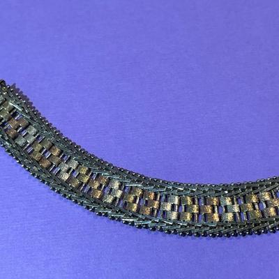 Vintage Tricolor 6.5" Fashion Sterling Silver Bracelet 1/2" Wide in Good Preowned Condition.
