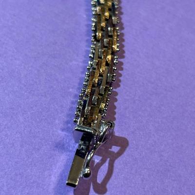 Vintage Tricolor 16" Fashion Sterling Silver Necklace 1/4" Wide in VG Preowned Condition.