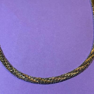 Vintage Tricolor 16" Fashion Sterling Silver Necklace 1/4" Wide in VG Preowned Condition.