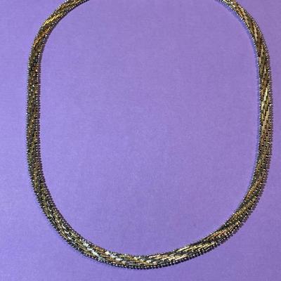 Vintage Tricolor 16" Fashion Sterling Silver Necklace 1/4" Wide in VG Preowned Condition.