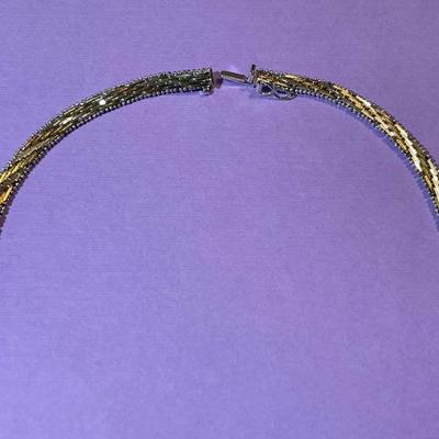 Vintage Tricolor 16" Fashion Sterling Silver Necklace 1/4" Wide in VG Preowned Condition.