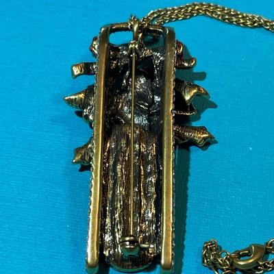 Vintage Christmas Sled Rhinestone Fashion Pin or Pendant on/24" Chain in VG Preowned Condition.
