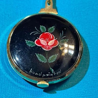 Vintage Mid-Century SHEFFIELD Pendant Watch Hand Painted on/26" Chain in VG Preowned Condition as Pictured. (In Good Working Order).