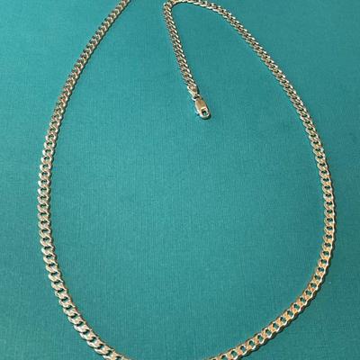 Vintage 30" Sterling Silver Solid Link Necklace 19.4 Grams in VG Preowned Condition.