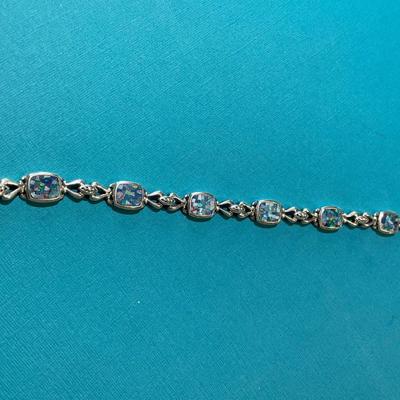 Vintage Sterling Silver Opalesque Colored Stones Fashion Tennis Bracelet 8" Long 23.8 Grams TW in VG Preowned Condition.